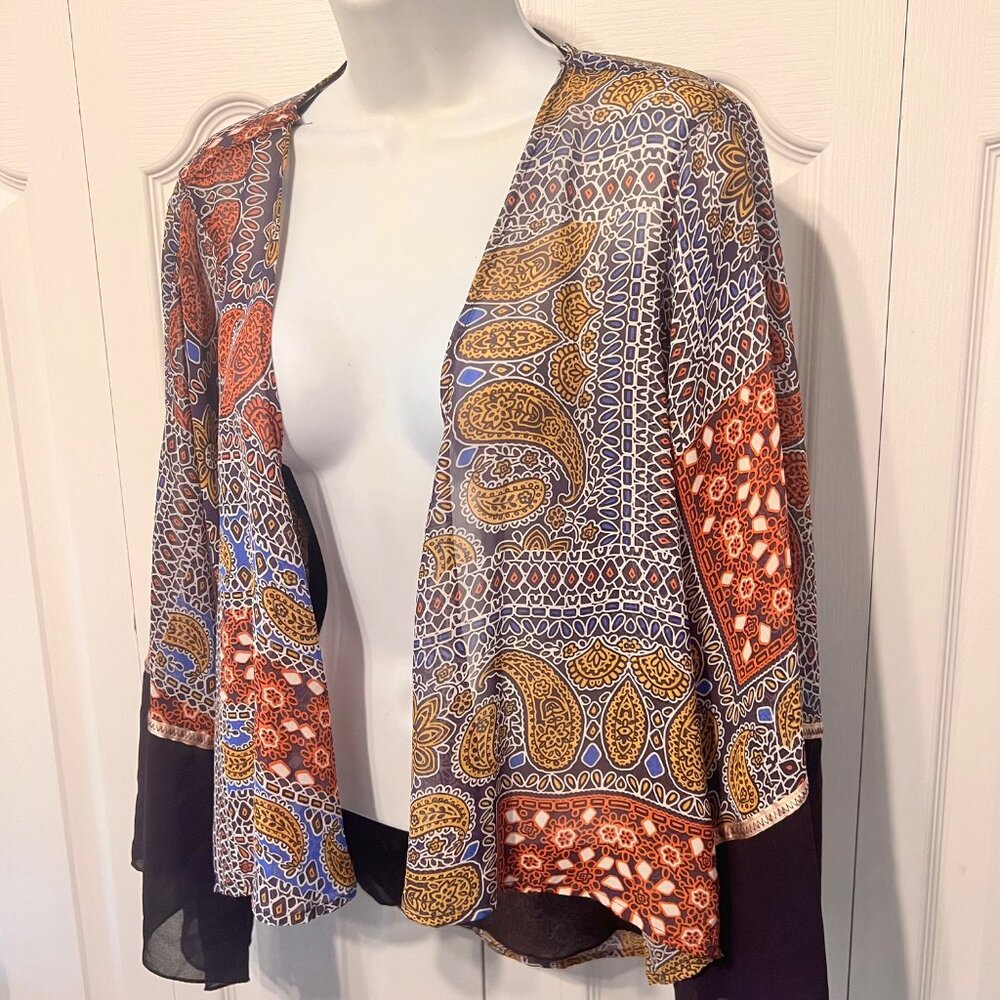 Style & Co. Women's Open Front Sheer Flowy Jacket-Lined -Casual-Size Small-Fun - Picture 3 of 14